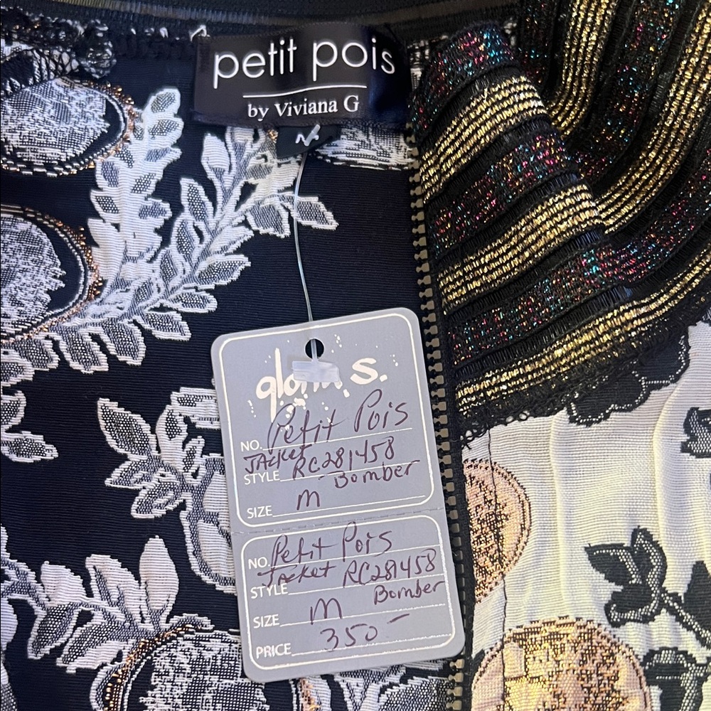 petit pois by Viviana G Royal Coin Floral Bomber Jacket - Black, Gray, Gold - Picture 3 of 9